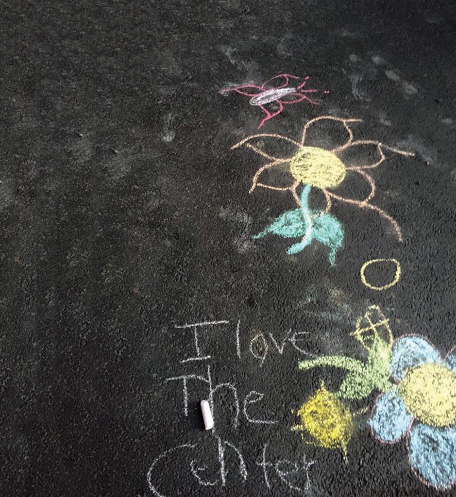 children's chalk drawing "i love the center"